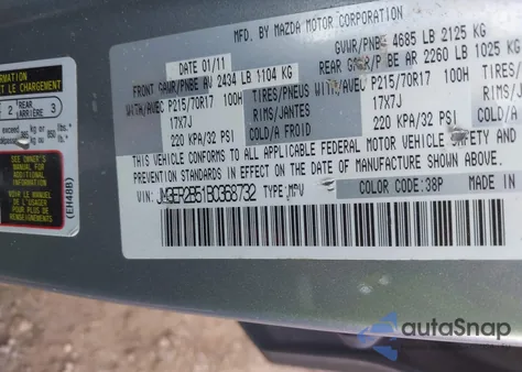 2011 Mazda Cx-7 I Sport из США, поврежденный, VIN JM3ER2B51B0368732